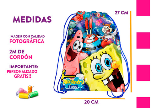 Recuerdos Morralitos Fiestas Bob Esponja Personalizados 10u