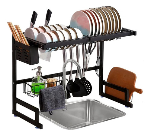 Escurridor Seca Platos Bacha Inoxidable Rack Organizador 65cm Levys Bazar Color Negro 