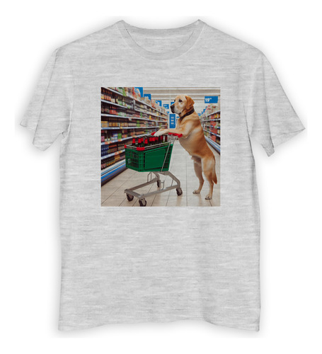 Remera Hombre Perro En Supermercado Comprando Cerveza M1