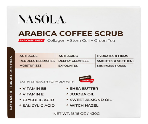 Nasola Arabica Coffee - Exfoliante Corporal Con Colageno, Te