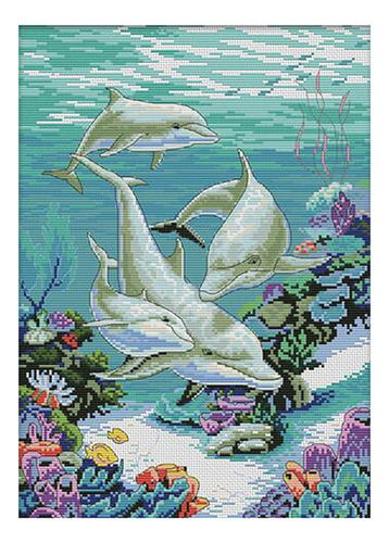 Kit De Bordado De Punto De Cruz Con Estampado De Delfines