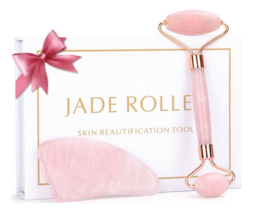 Masajeador Facial Rodillo De Jade Cuarzo Rosa Piedra Antiarr