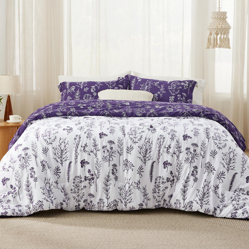 Bedsure Juego Edredon Morado Individual 1 Funda Almohada