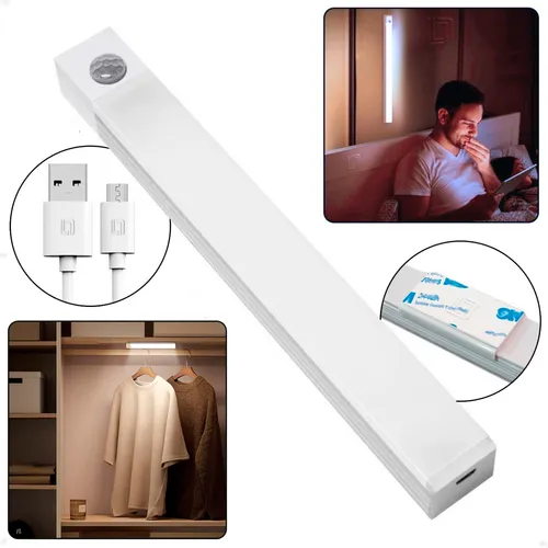 Luminária Led Luz C/ Sensor Armário Lâmpada Recarregável Usb