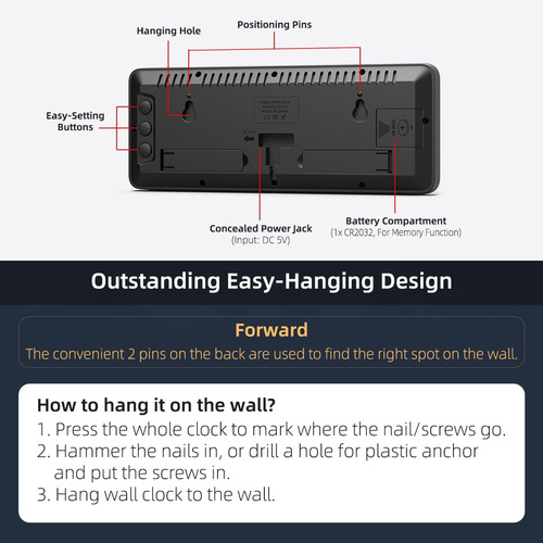 Reloj De Pared Digital Led Xuanzit Con Pantalla Grande, A...