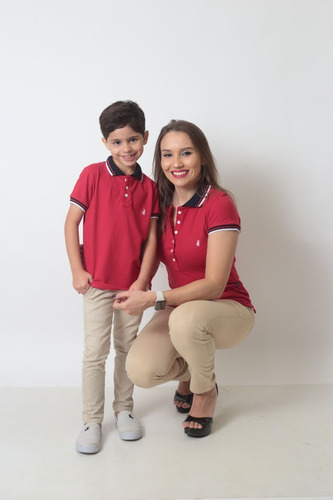 Kit Mãe E Filho Camisa Polo Vermelho Paixão