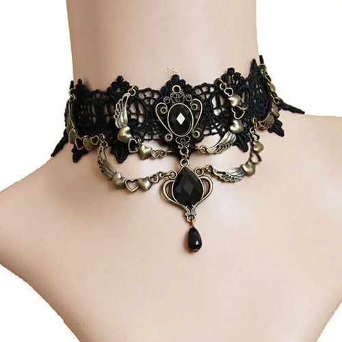 Collar Choker De Encaje Negro Gótico Victoriano Para Mujer