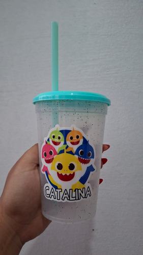 Pack 10 Vasos Glitter Personalizados Verde Claro