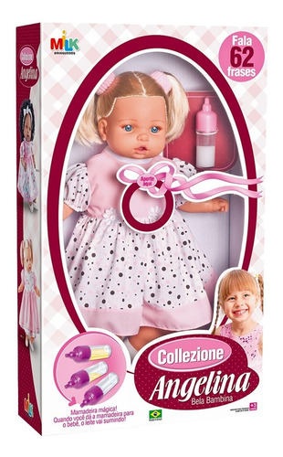 Imagem 2 de 4 de Boneca Menina Angelina Fala 62 Frases + Mamadeira - Grande