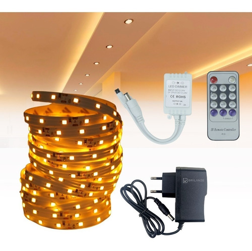 Fita Led 2835 Âmbar Laranja Ip20 Fonte E Controle Remoto Cor da luz Âmbar-Laranja Tensão de operação 12V 110V/220V