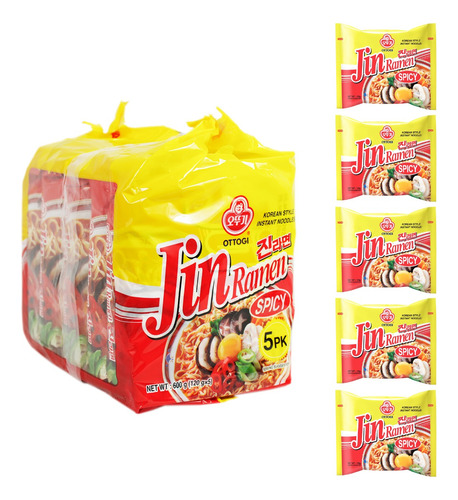 Sopa Ottogi Jin Ramen Spicy Coreano Multibolsa 5 Piezas 120g