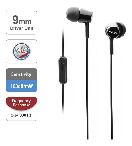 Auriculares Sony Mdrex155ap Con Micrófono, Color Negro