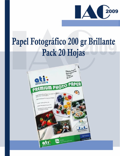 Papel Fotográfico 200gr Brillante Pack 20 Hojas