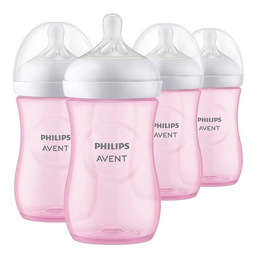 Set 4 biberones 9 oz Philips Avent rosado anticólico libre BPA