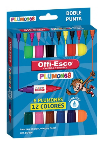 Plumones Lavables Bicolor Jumbo Offi-esco Oe-086 X6u