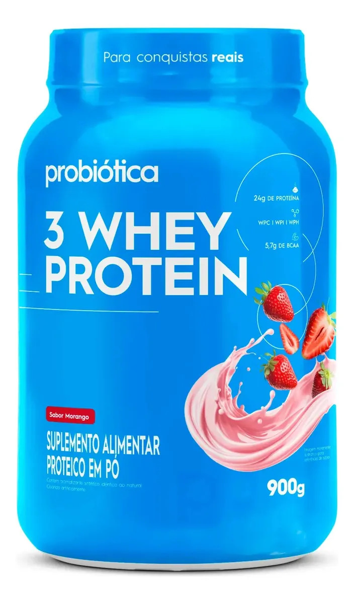 Whey Protein 3w Morango Whey Concentrado 900g Probiótica