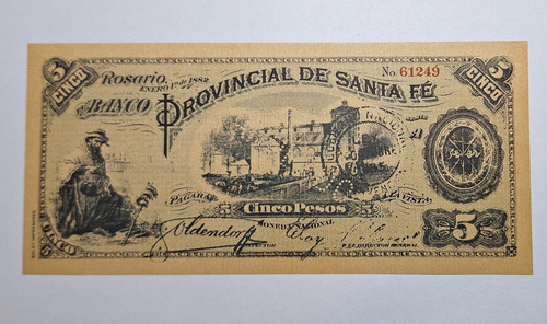 Publicidad Billete Banco Provincial De Santa Fe 5 Pesos 