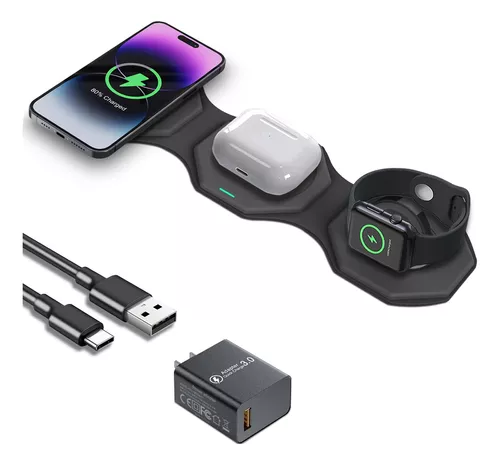 Estación de carga inalámbrica magnética para Apple, soporte de cargador  inalámbrico 2 en 1 rápido y seguro plegable con adaptador QC3.0, para  iPhone