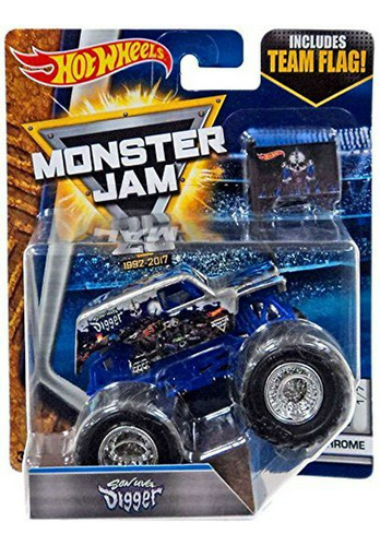 Hot Wheels Monster Jam Chrome Son Uva Digger 1:64 Scale, Sil