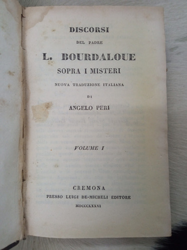 Libro De Religión Antiguo 1836 Discorsi Sopra I Misteri 