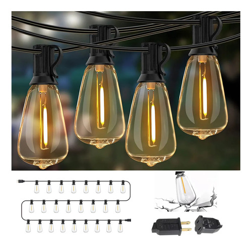 Led Guirnalda De Luces 25+2 Focos Vintage Impermeable 15m