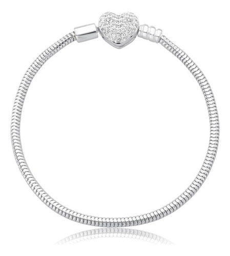Pulseira Berloqueira Fecho Coração Cravejado Prata 925