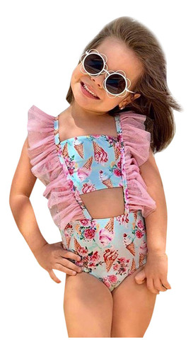 Bikini Con Estampado De Helado Para Niñas Pequeñas, A La Mod