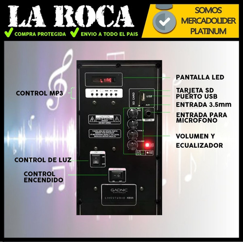 Bafle Potenciado 15 4000w Bluetooth Usb Sd Bateria Luces Led