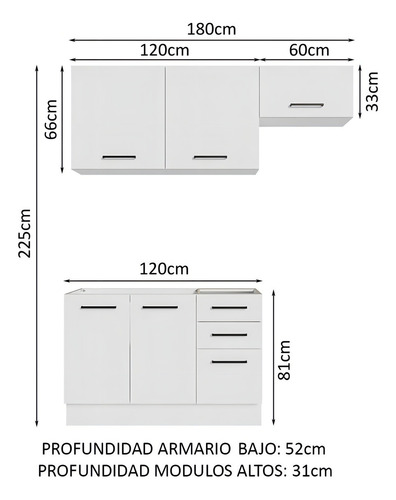 Cocina Integral Completa Modular Madesa Agata 180cm 09 Colar Blanco