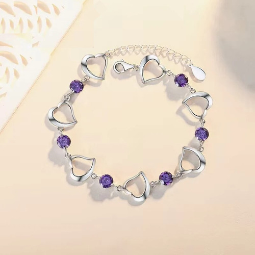 Pulsera Plata 925 Cristales Corazón Fino Regalo Joya Charm