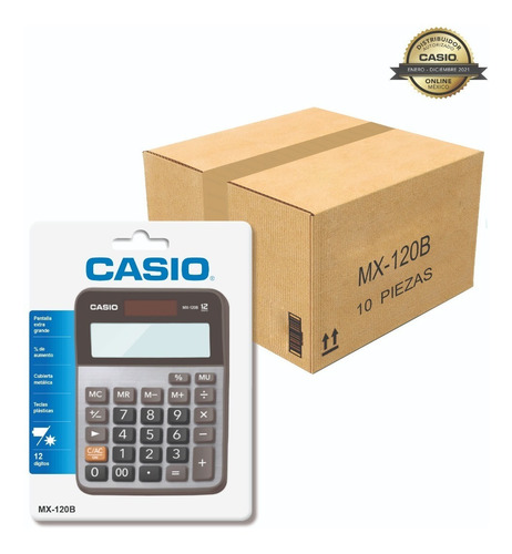 Paquete 10 Calculadoras De Escritorio Casio Mx-120b Gris