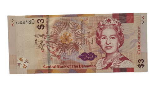 Billetes Mundiales : Bahamas  3 Dolares  Año 2019 (2020)
