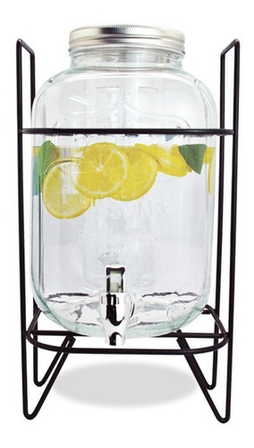 Imagen 1 de 3 de Dispensador De Agua/jugo Vidrio 8 Litros Con Atril Metálico