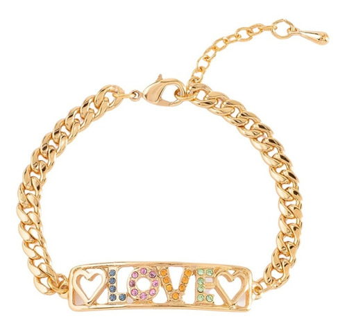 Esclava Love Nice Con Cristales Multicolor 4 Baños Oro 18k