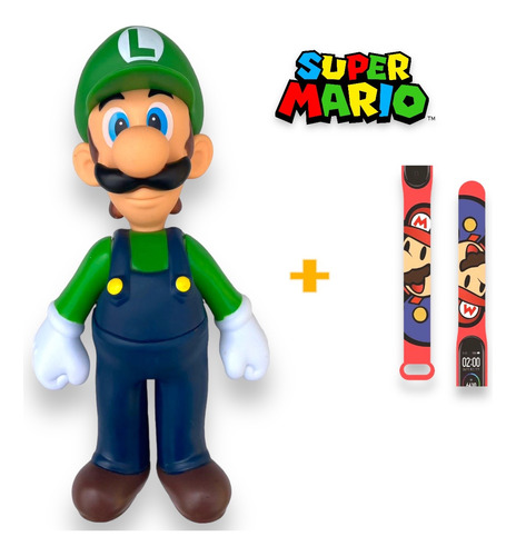Figura Mario Bross - Luigi 20 Cm Grande + Reloj Digital