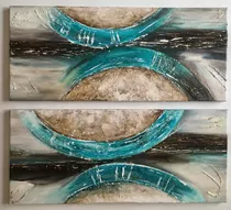 Comprar Cuadro Díptico Semi Circulos Abstracto Pintado A Mano