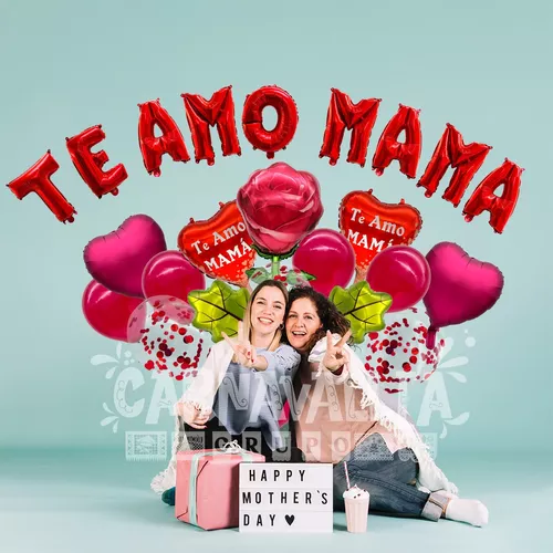 Kit Globos Corazón Te Amo Mamá Cotillón Día de la Madre - Cotilló