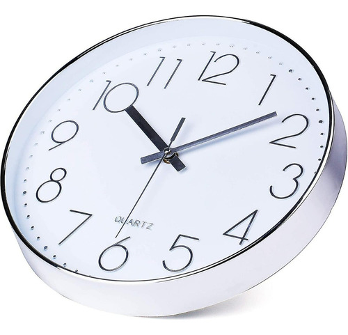 Reloj De Pared Redondo Plata 30cm Mural Deco Silencioso