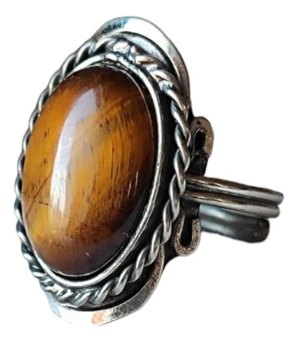 Anillo Piedra Ojo De Tigre Y Alpaca Corao