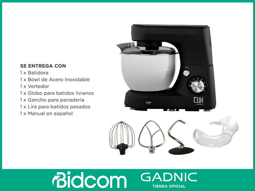Batidora Planetaria Gadnic 1200w Cocina Panes 5 L Inoxidable