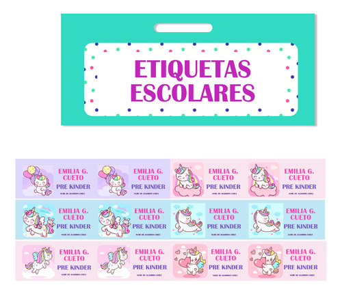 40 Etiquetas Escolares Personalizadas Unicornio Bebe Niñas