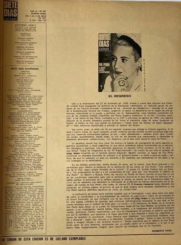 Siete Días, Eva Perón El Regreso 1971 Ex6 (Usado)