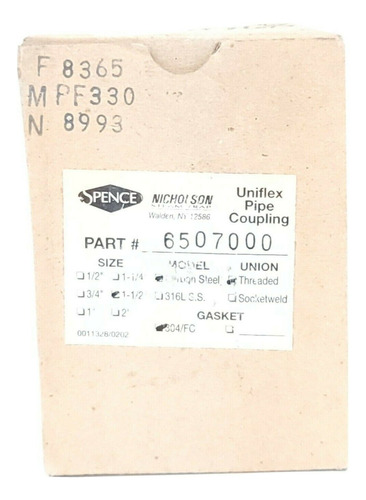 Nib Spence Nicholson 6507000 Uniflex Pipe Coupling 1-1/2 Zzg
