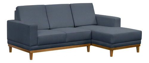 Sofá Kayrós 200cm 3 Lugares Com Chaise D05 Suede Azul 