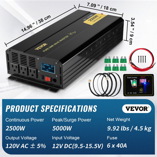 Inversor De Corriente Onda Sinusoidal Pura 2500w Lcd