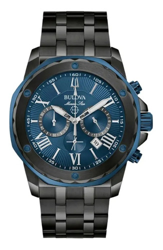 Reloj Bulova Marine Star Serie Crono Negro 98b410 Ts Color del fondo Azul