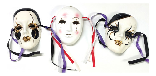 3 Mascaras Decorativas De Pared En Porcelana