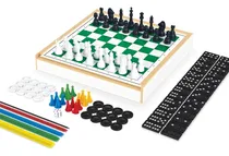 Comprar Conjunto Kit de Jogos 6 Em 1 - Xadrez, Ludo, Damas, Trilha, Pega Varetas e Dominó) com Estojo MDF Deluxe Junges
