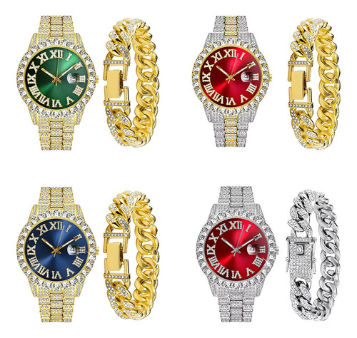 4 Sets Reloj De Pulsera Estilo Hip Hop Con Diamantes De Imit