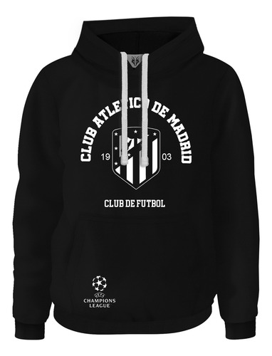 Hoodie Buzo Fan  Escudo Black Club Atlético De Madrid  Futbo